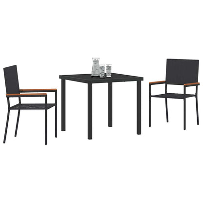 Tuin eettafelset met kussen 3 pcs Zwart poly rattan