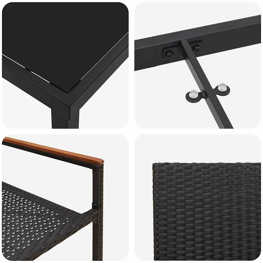 Tuin Eettafelset Met Kussen 7 Pcs Zwart Poly Rattan