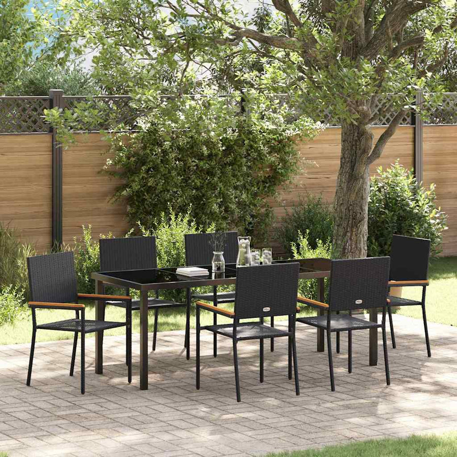 Tuin Eettafelset Met Kussen 7 Pcs Zwart Poly Rattan