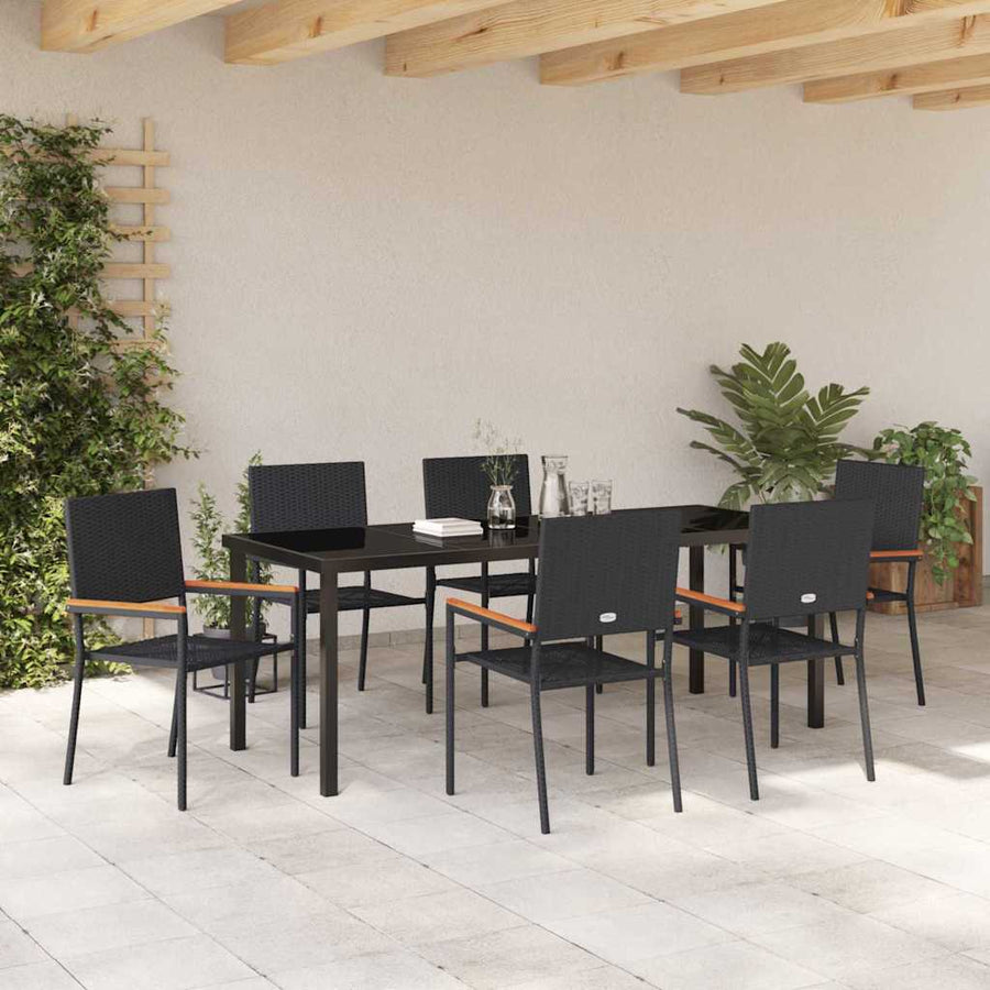Tuin Eettafelset Met Kussen 7 Pcs Zwart Poly Rattan