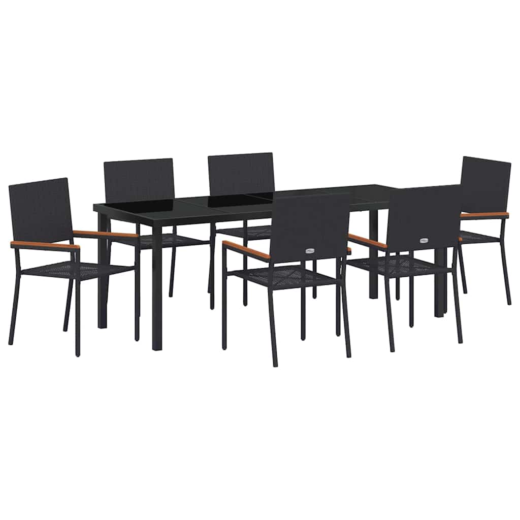 Tuin Eettafelset Met Kussen 7 Pcs Zwart Poly Rattan