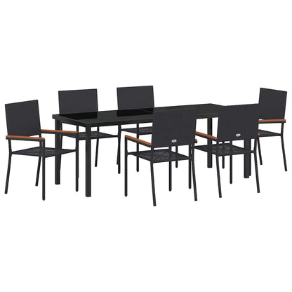 Tuin Eettafelset Met Kussen 7 Pcs Zwart Poly Rattan