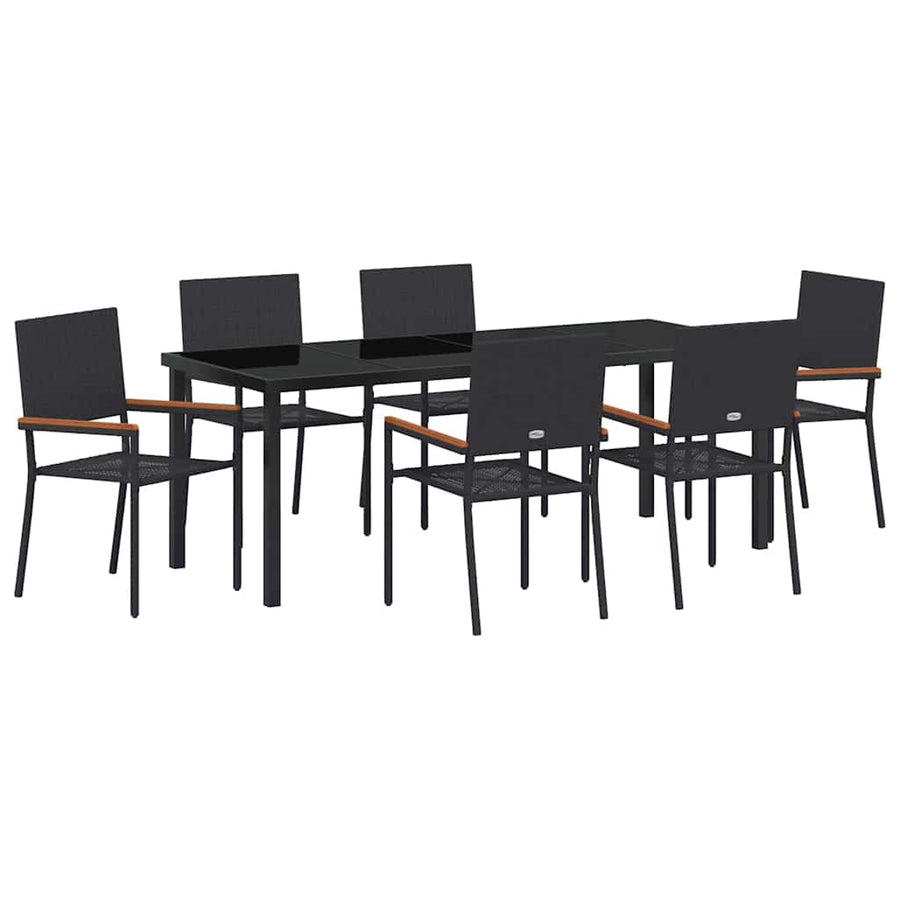 Tuin Eettafelset Met Kussen 7 Pcs Zwart Poly Rattan