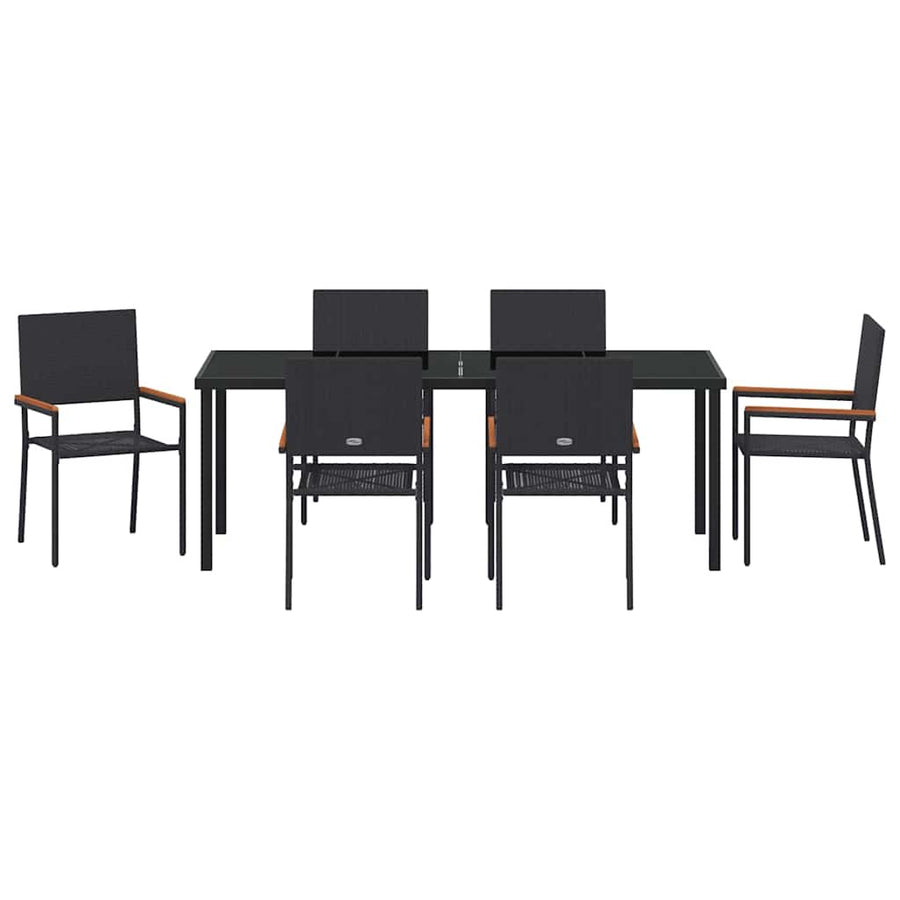 Tuin Eettafelset Met Kussen 7 Pcs Zwart Poly Rattan
