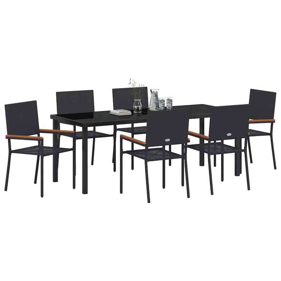 Tuin Eettafelset Met Kussen 7 Pcs Zwart Poly Rattan