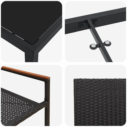 Tuin Eettafelset Met Kussen 9 Pcs Zwart Poly Rattan