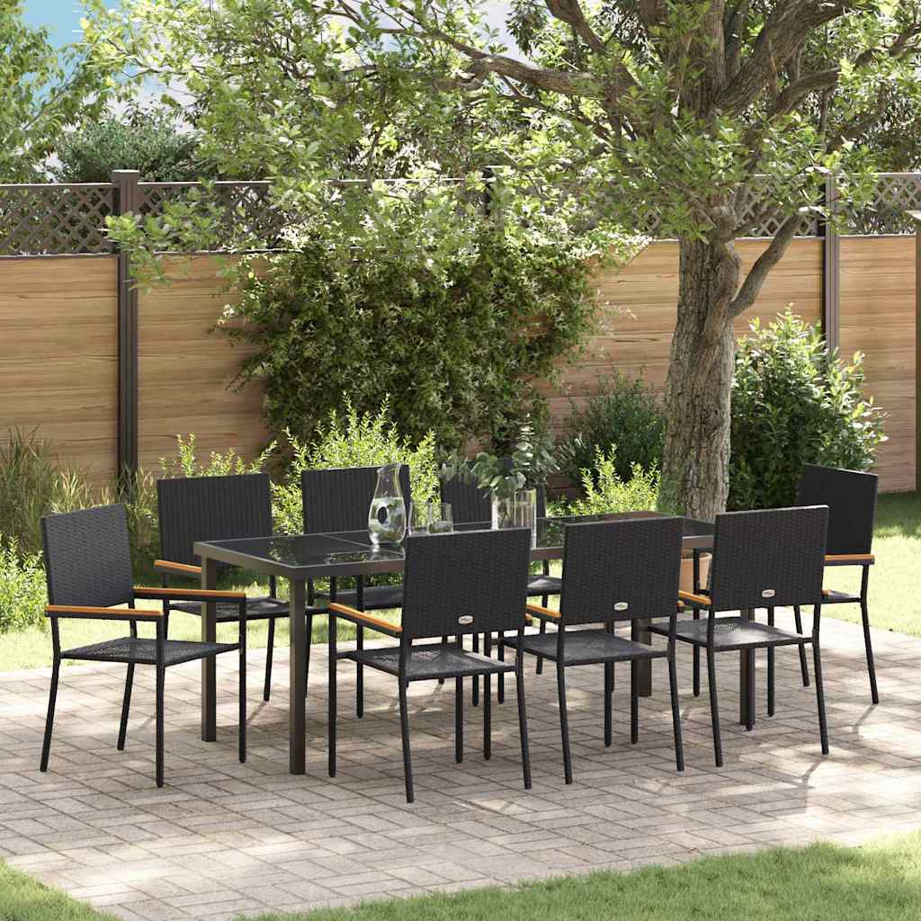 Tuin Eettafelset Met Kussen 9 Pcs Zwart Poly Rattan