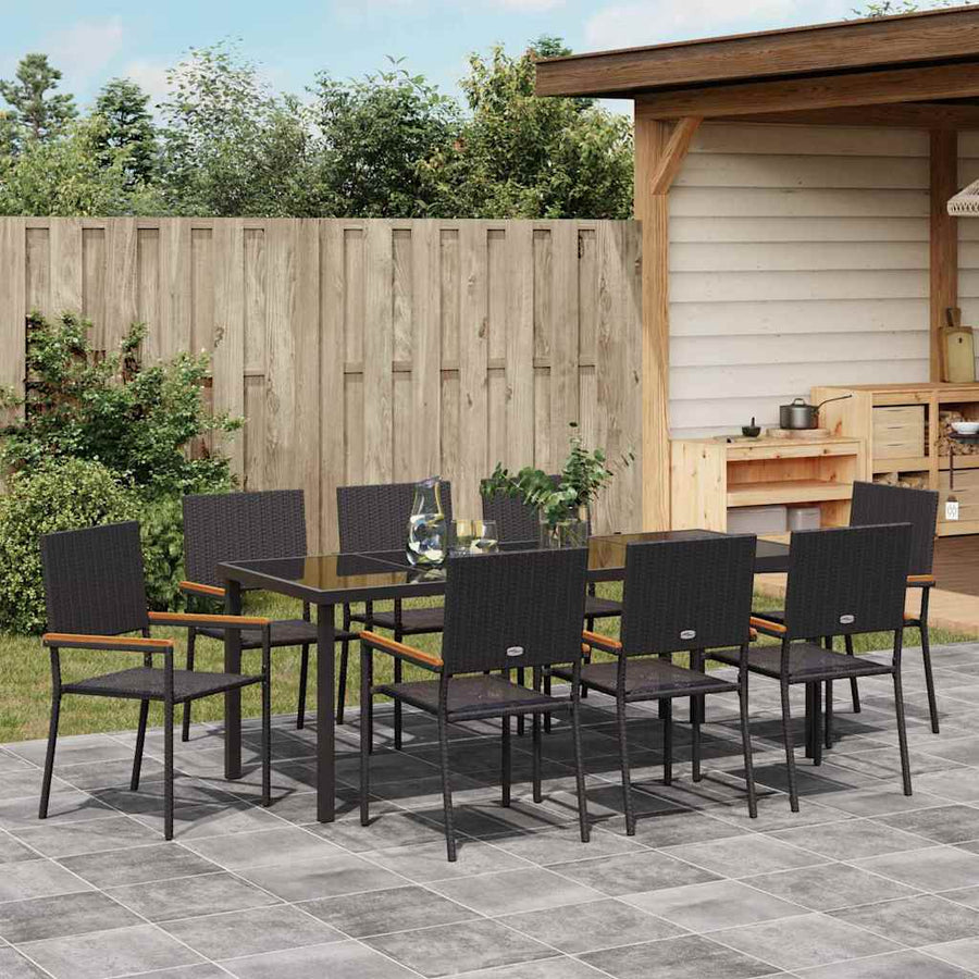 Tuin Eettafelset Met Kussen 9 Pcs Zwart Poly Rattan