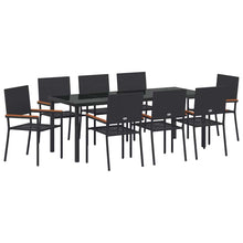 Tuin Eettafelset Met Kussen 9 Pcs Zwart Poly Rattan