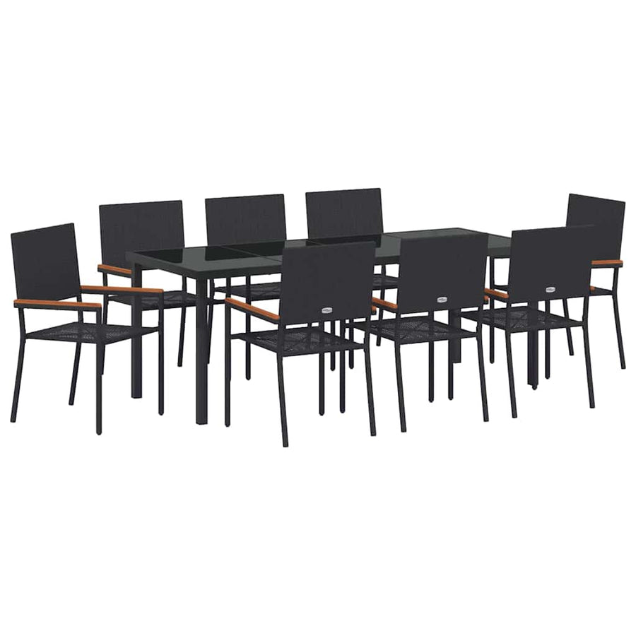 Tuin Eettafelset Met Kussen 9 Pcs Zwart Poly Rattan