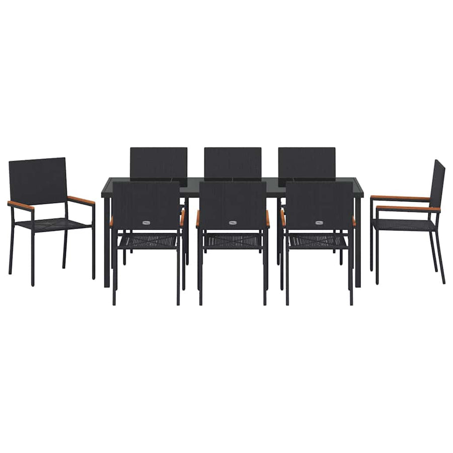 Tuin Eettafelset Met Kussen 9 Pcs Zwart Poly Rattan