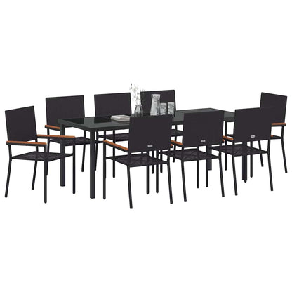 Tuin Eettafelset Met Kussen 9 Pcs Zwart Poly Rattan