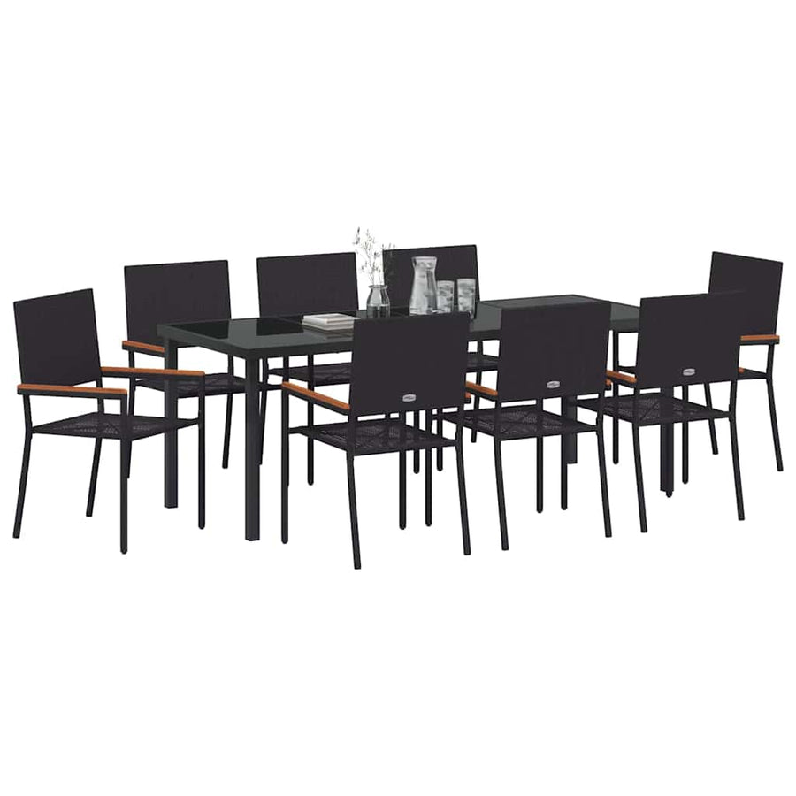 Tuin Eettafelset Met Kussen 9 Pcs Zwart Poly Rattan