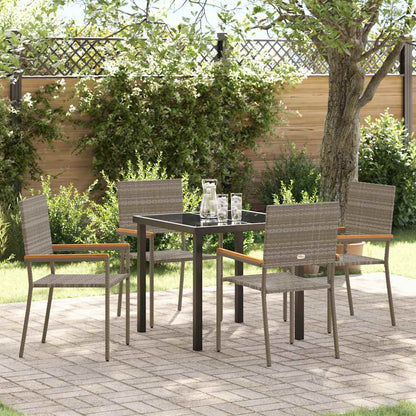 Tuin eettafelset met kussen 5 pcs Grijs poly rattan
