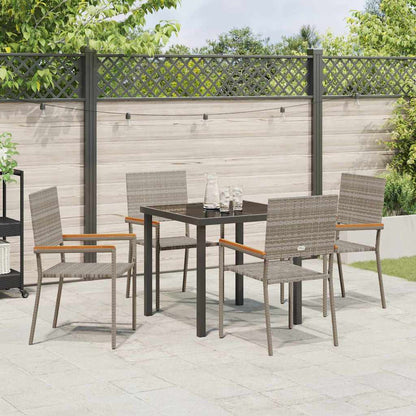 Tuin eettafelset met kussen 5 pcs Grijs poly rattan