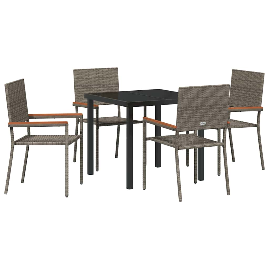 Tuin eettafelset met kussen 5 pcs Grijs poly rattan