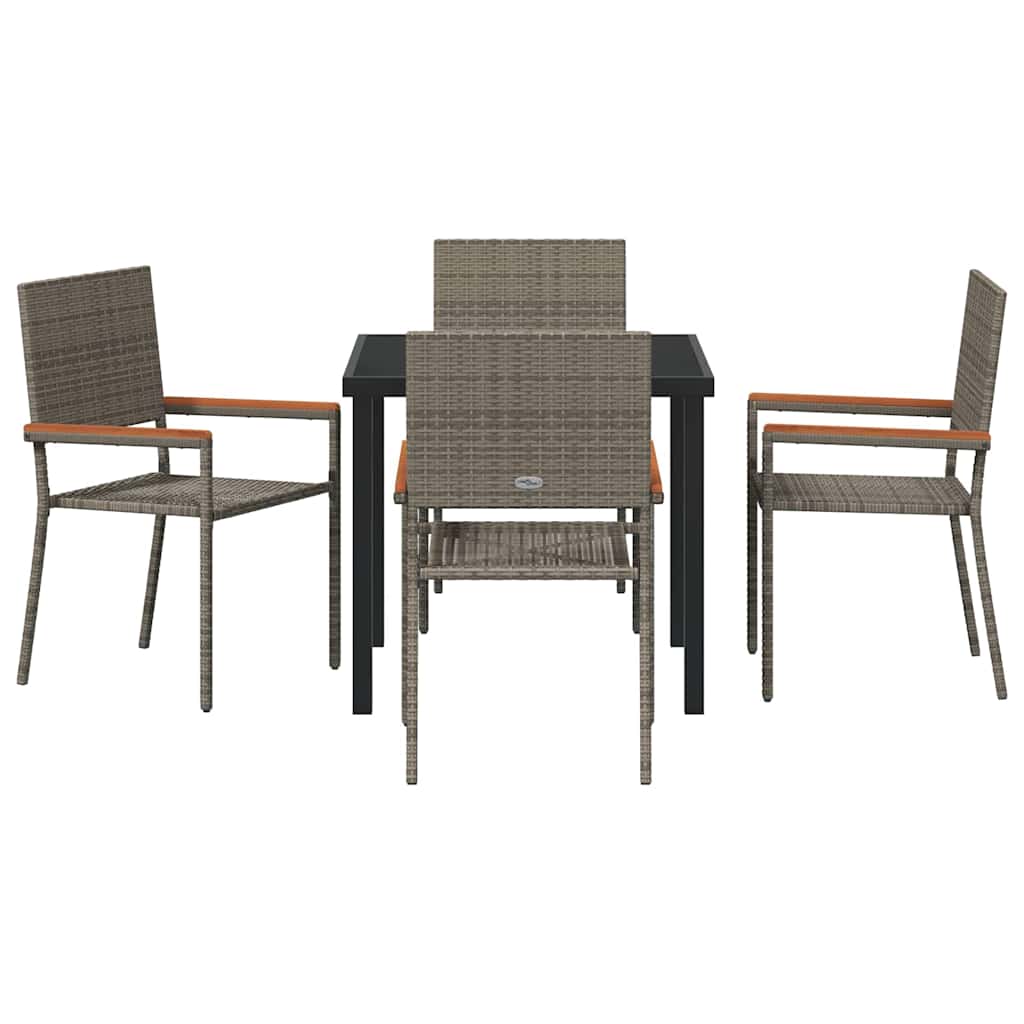 Tuin eettafelset met kussen 5 pcs Grijs poly rattan