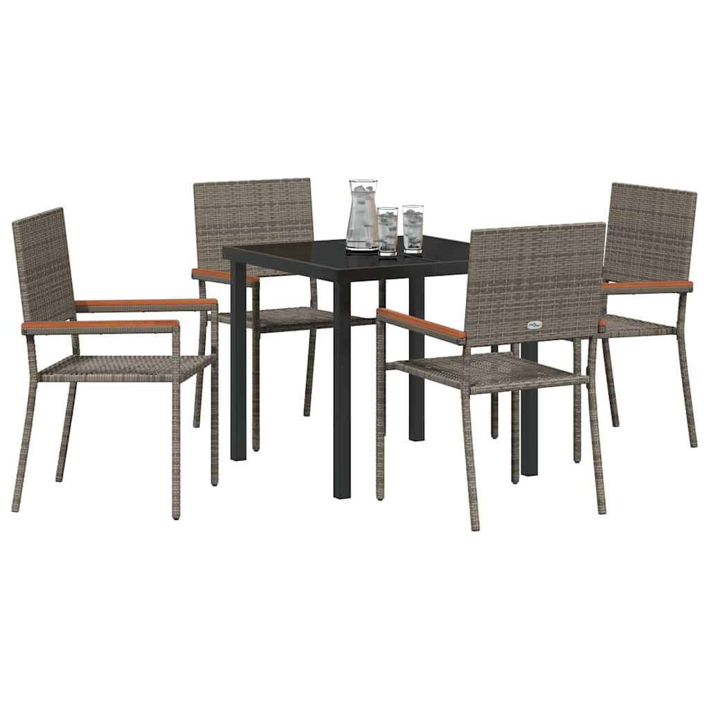 Tuin eettafelset met kussen 5 pcs Grijs poly rattan