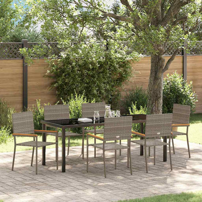 Tuin Eettafelset Met Kussen 7 Pcs Grijs Poly Rattan