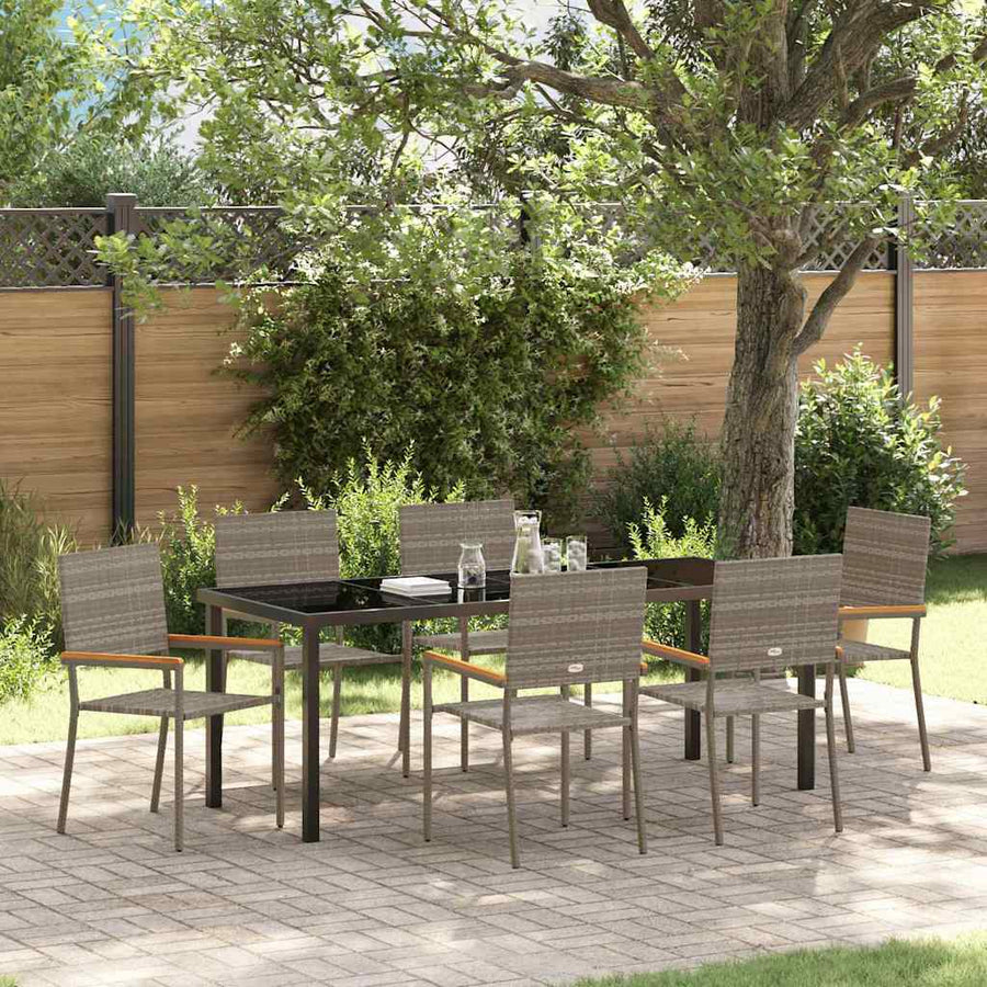 Tuin Eettafelset Met Kussen 7 Pcs Grijs Poly Rattan