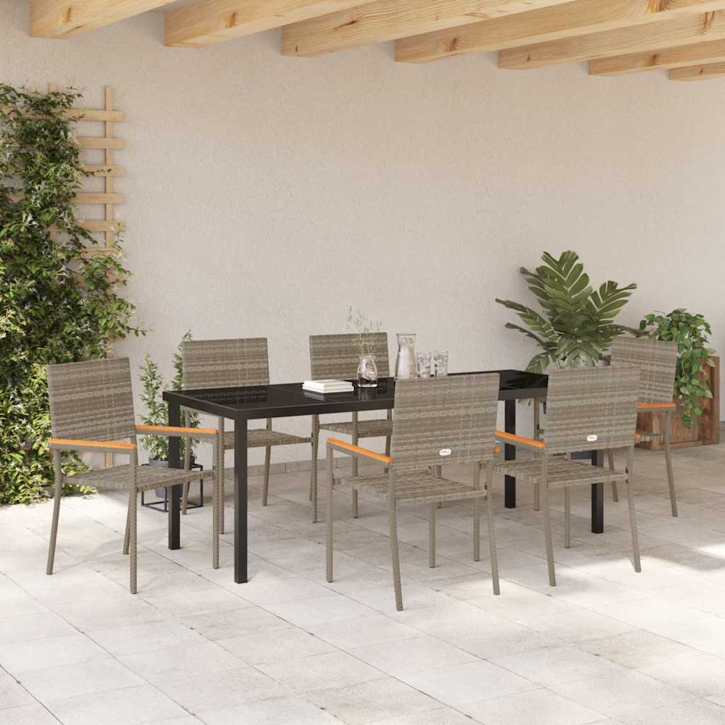 Tuin Eettafelset Met Kussen 7 Pcs Grijs Poly Rattan