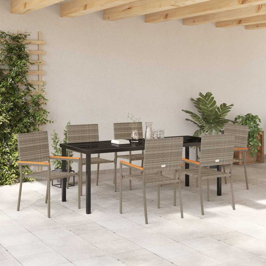 Tuin Eettafelset Met Kussen 7 Pcs Grijs Poly Rattan