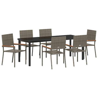 Tuin Eettafelset Met Kussen 7 Pcs Grijs Poly Rattan