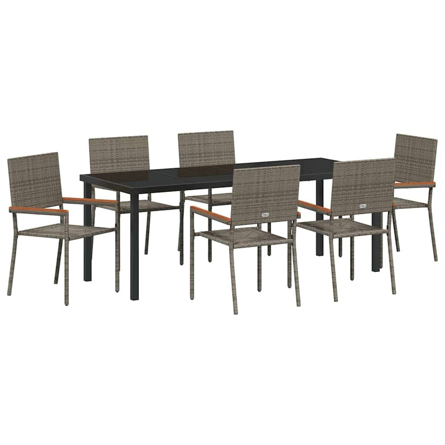 Tuin Eettafelset Met Kussen 7 Pcs Grijs Poly Rattan