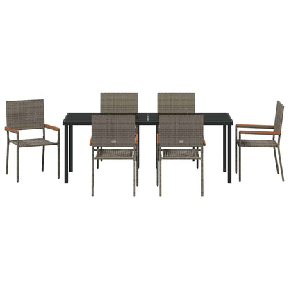 Tuin Eettafelset Met Kussen 7 Pcs Grijs Poly Rattan