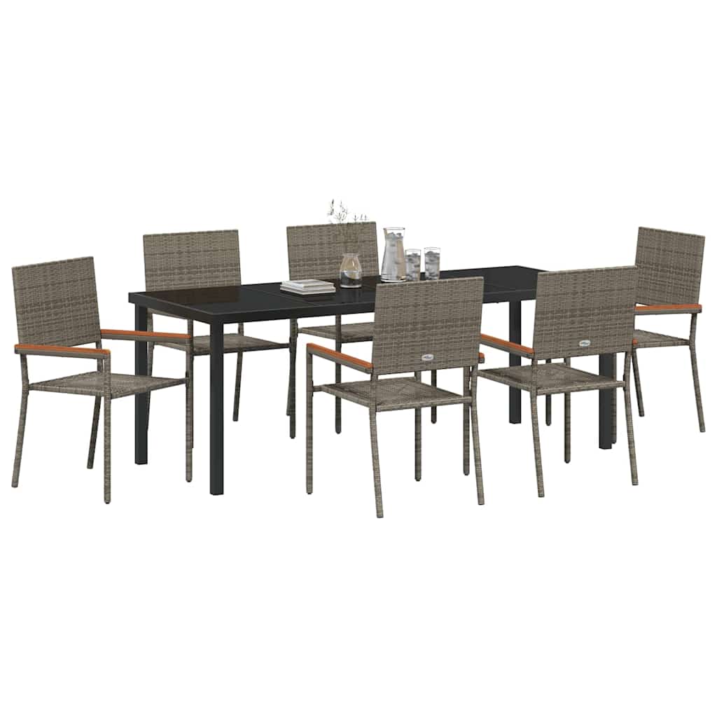 Tuin Eettafelset Met Kussen 7 Pcs Grijs Poly Rattan
