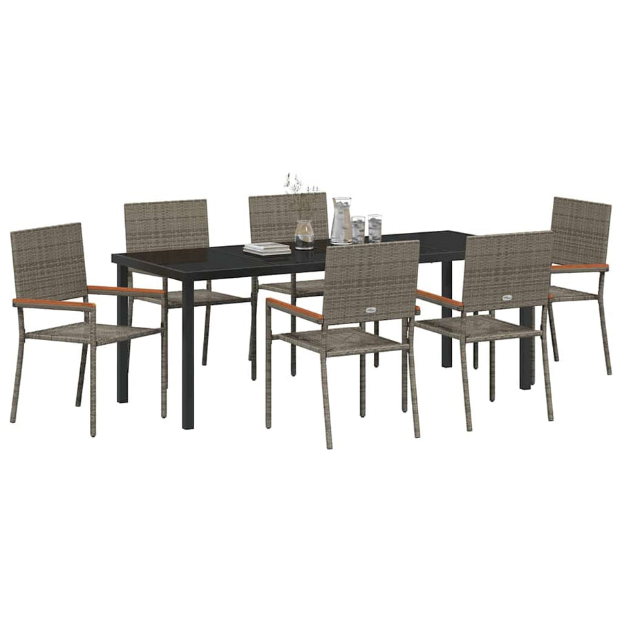Tuin Eettafelset Met Kussen 7 Pcs Grijs Poly Rattan