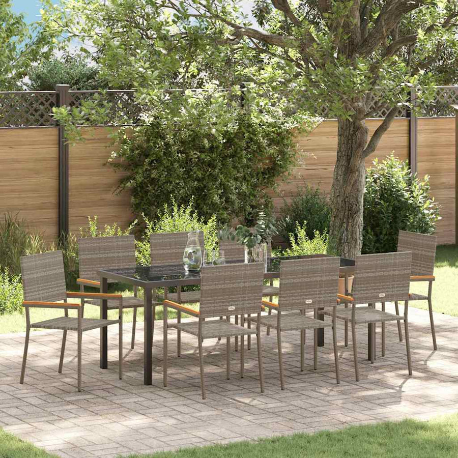 Tuin Eettafelset Met Kussen 9 Pcs Grijs Poly Rattan