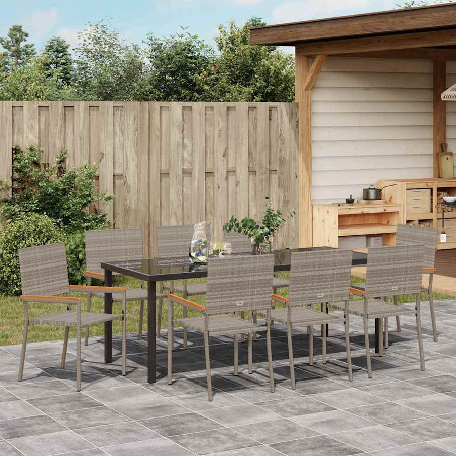 Tuin Eettafelset Met Kussen 9 Pcs Grijs Poly Rattan
