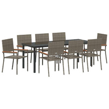 Tuin Eettafelset Met Kussen 9 Pcs Grijs Poly Rattan
