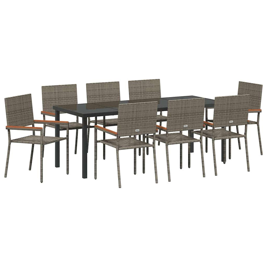 Tuin Eettafelset Met Kussen 9 Pcs Grijs Poly Rattan