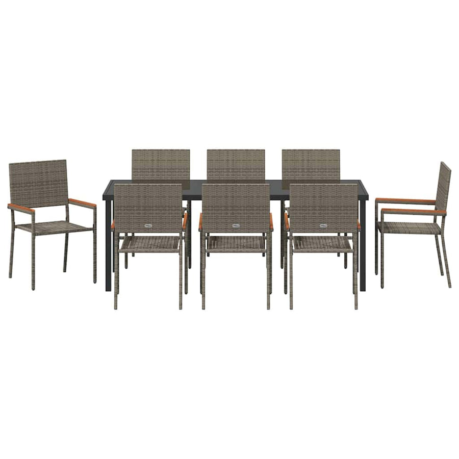 Tuin Eettafelset Met Kussen 9 Pcs Grijs Poly Rattan