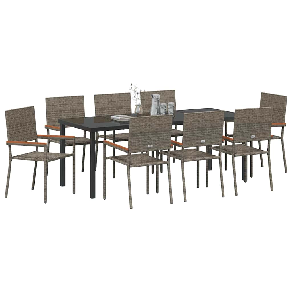 Tuin Eettafelset Met Kussen 9 Pcs Grijs Poly Rattan