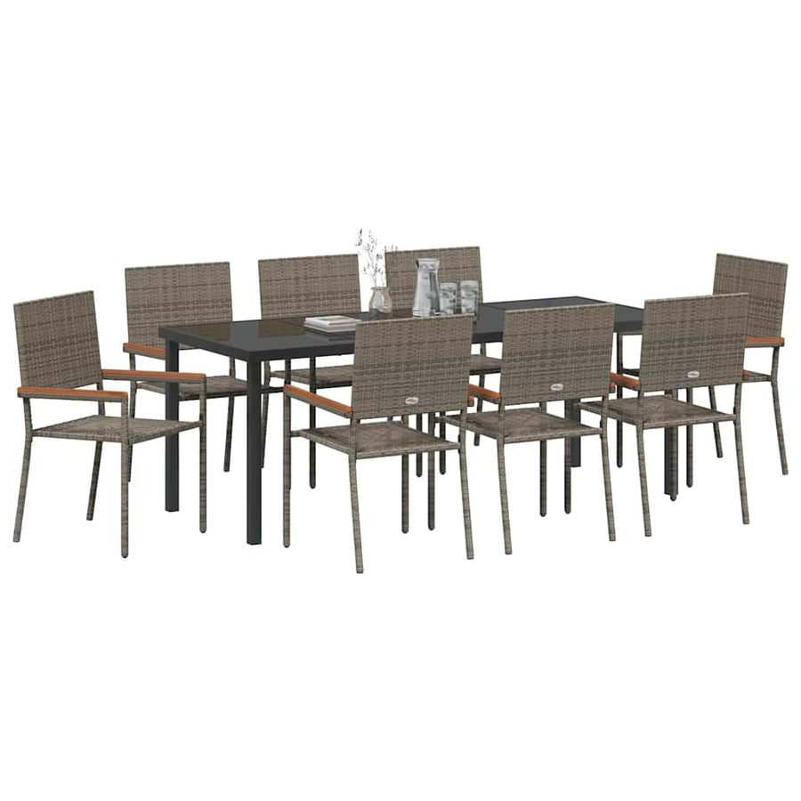 Tuin Eettafelset Met Kussen 9 Pcs Grijs Poly Rattan