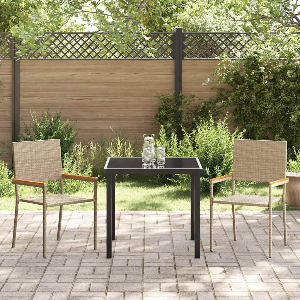Tuin eettafelset met kussen 3 pcs Beige poly rattan