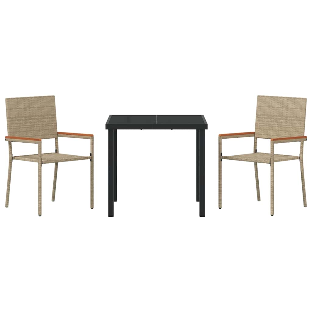 Tuin eettafelset met kussen 3 pcs Beige poly rattan