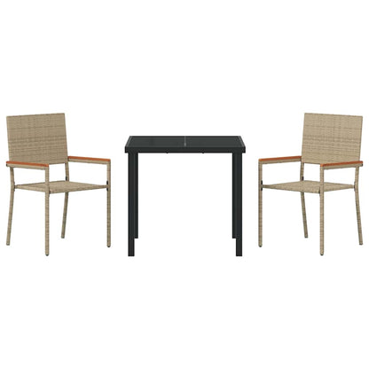 Tuin eettafelset met kussen 3 pcs Beige poly rattan