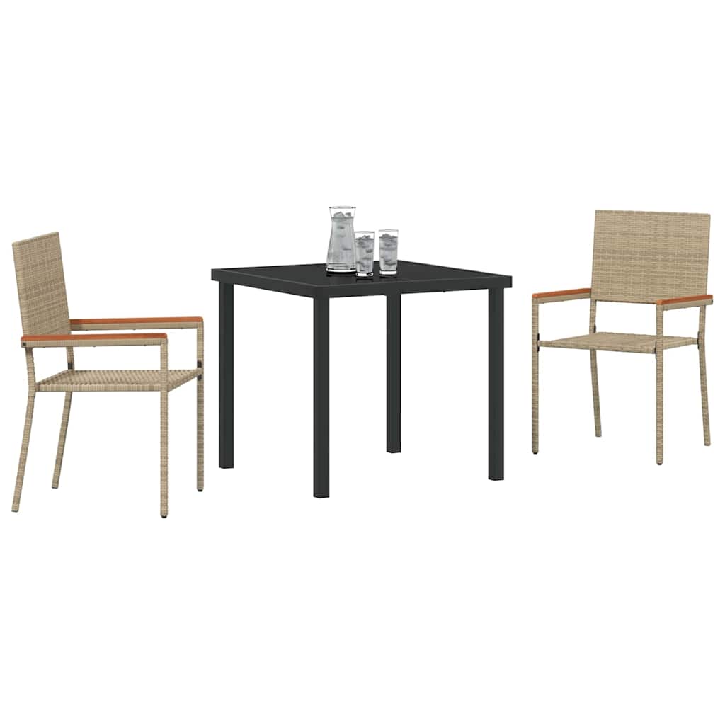 Tuin eettafelset met kussen 3 pcs Beige poly rattan