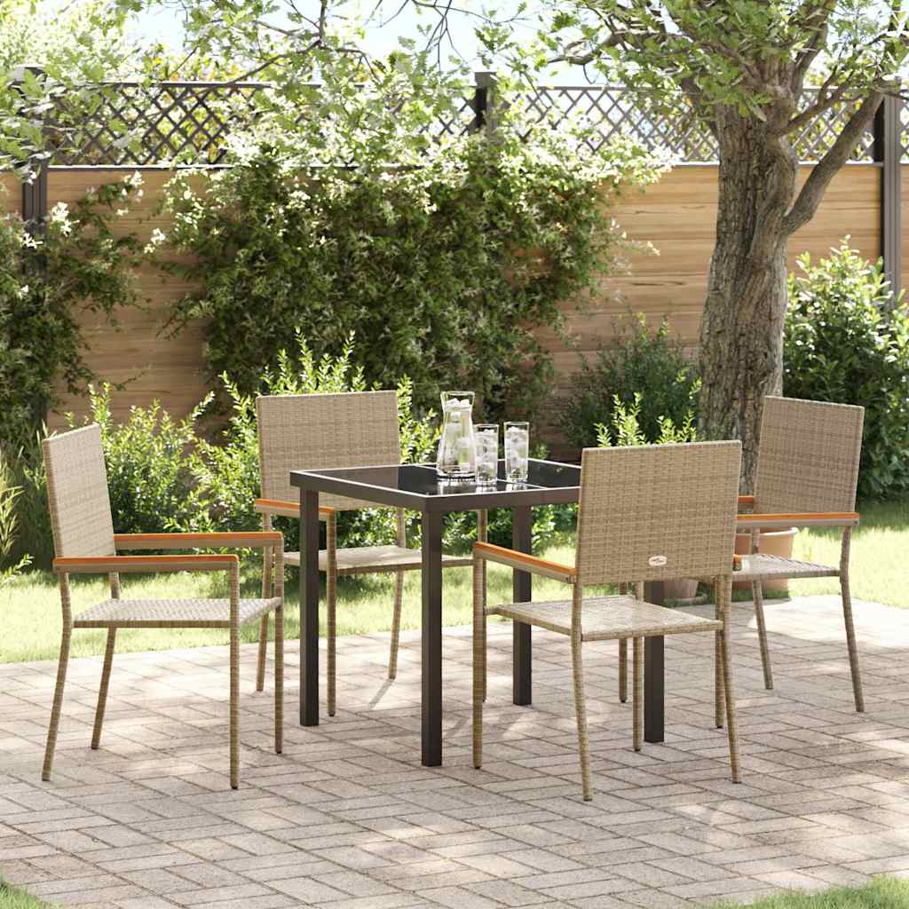 Tuin eettafelset met kussen 5 pcs Beige poly rattan