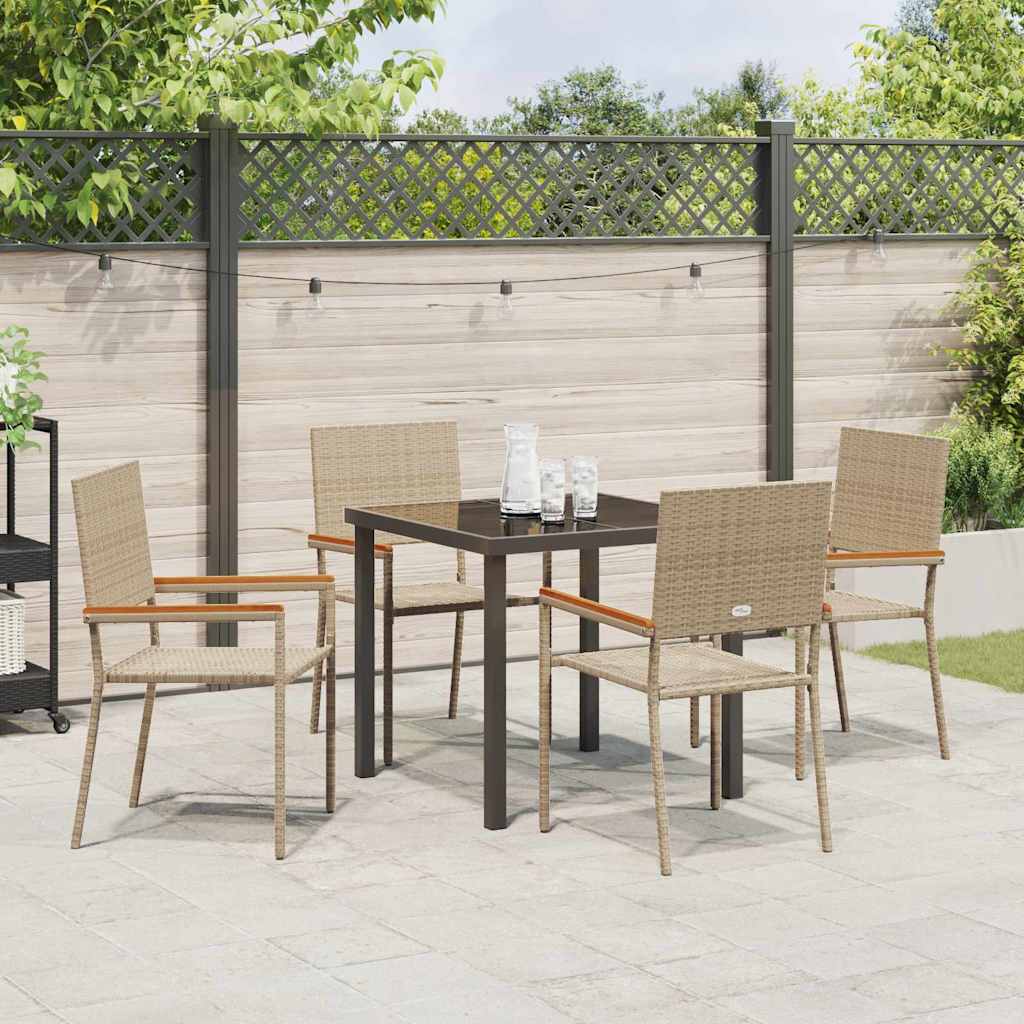 Tuin eettafelset met kussen 5 pcs Beige poly rattan
