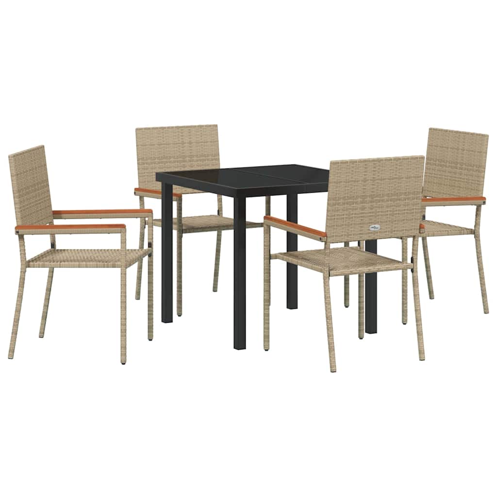 Tuin eettafelset met kussen 5 pcs Beige poly rattan