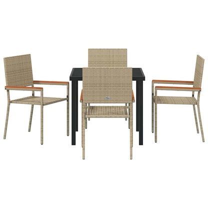 Tuin eettafelset met kussen 5 pcs Beige poly rattan