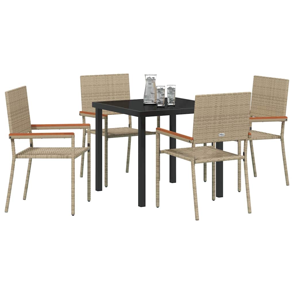 Tuin eettafelset met kussen 5 pcs Beige poly rattan