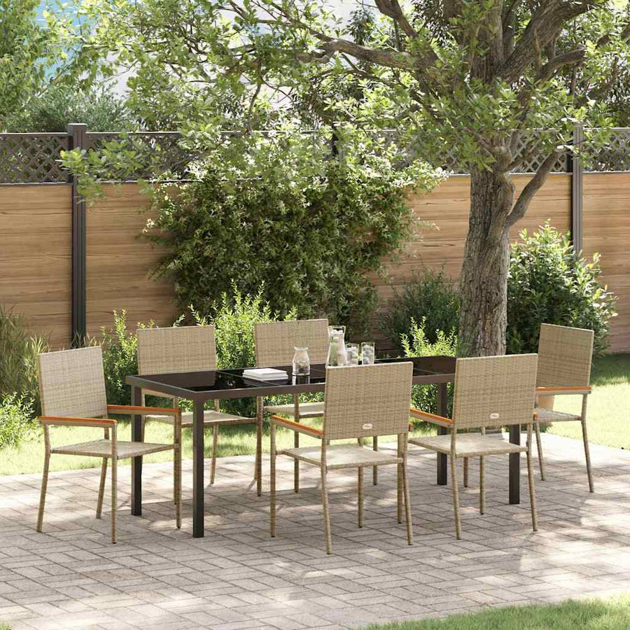 Tuin Eettafelset Met Kussen 7 Pcs Beige Poly Rattan