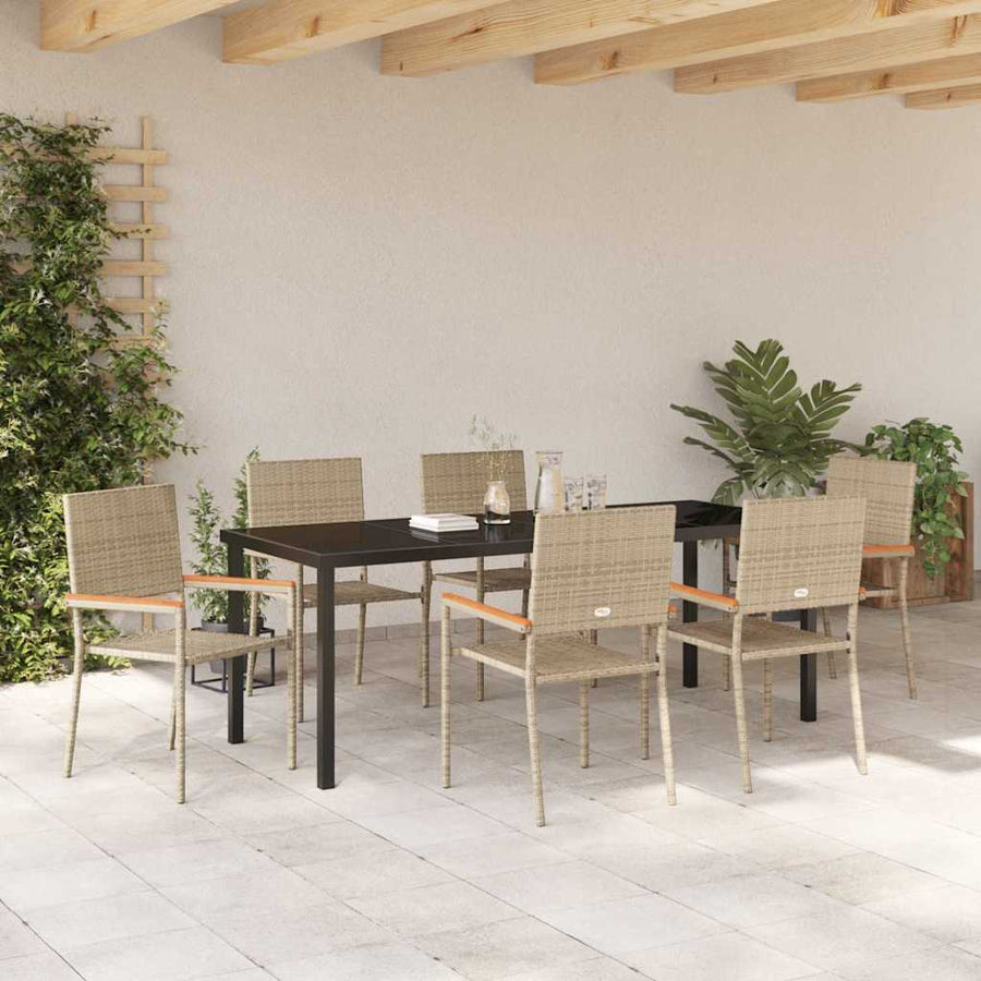 Tuin Eettafelset Met Kussen 7 Pcs Beige Poly Rattan