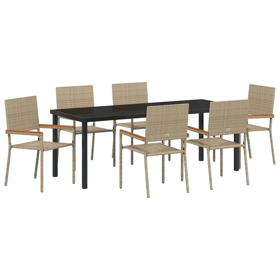 Tuin Eettafelset Met Kussen 7 Pcs Beige Poly Rattan